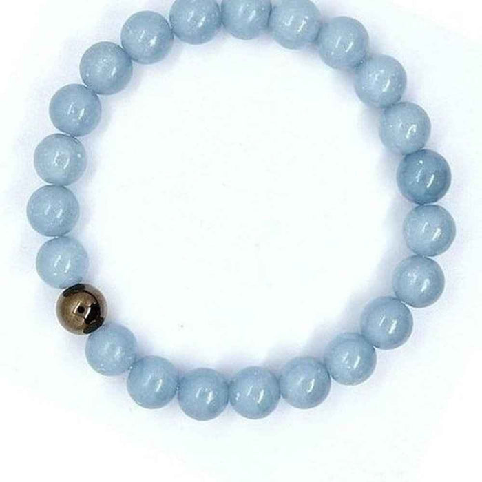 Angelite beaded bracelet, soft blue, view 4