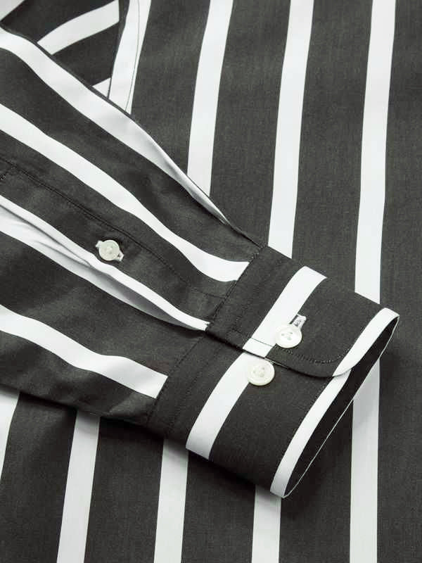 Barboni Black & White Striped Full Sleeve Single Cuff Tailored Fit Formal Silk Touch Egyptian Giza Cotton Shirt