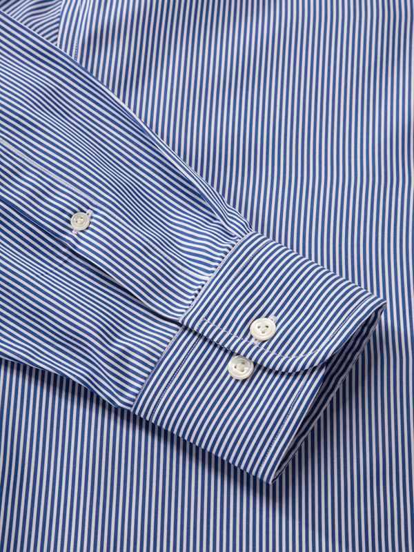 Barboni Blue Striped Full Sleeve Single Cuff Classic Fit Classic Formal Silk Touch Egyptian Giza Cotton Shirt