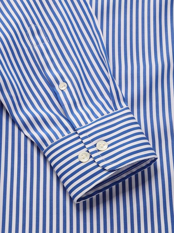 Barboni Blue Striped Full Sleeve Single Cuff Classic Fit Formal Silk Touch Egyptian Giza Cotton Shirt