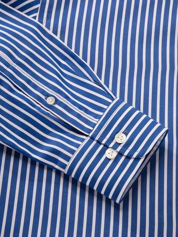 Barboni Blue Striped Full Sleeve Single Cuff Tailored Fit Formal Silk Touch Egyptian Giza Cotton Shirt