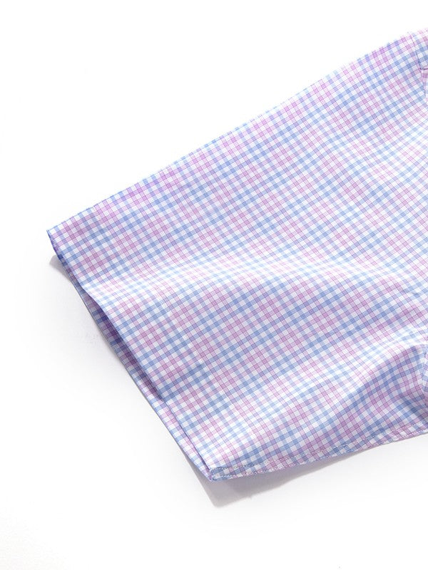 Barboni Lilac Check Half Sleeve Classic Fit Semi Formal Silk Touch Egyptian Giza Cotton Shirt