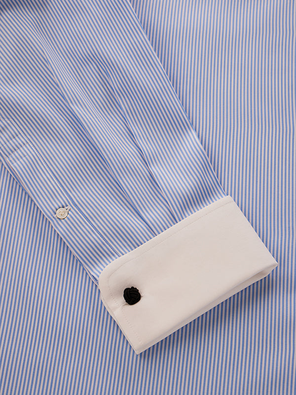 Barboni Sky Striped Full Sleeve Double Cuff Classic Fit Classic Formal Silk Touch Egyptian Giza Cotton Shirt