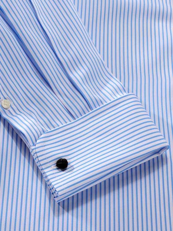 Barboni Sky Striped Full Sleeve Double Cuff Tailored Fit Formal Silk Touch Egyptian Giza Cotton Shirt
