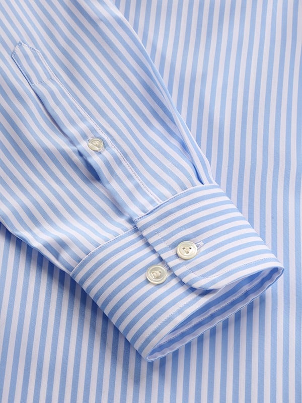 Barboni Sky Striped Full Sleeve Single Cuff Tailored Fit Formal Silk Touch Egyptian Giza Cotton Shirt