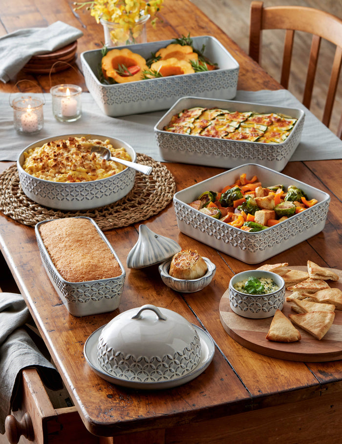 Bistro Rectangular Baker - White/Gray Stoneware