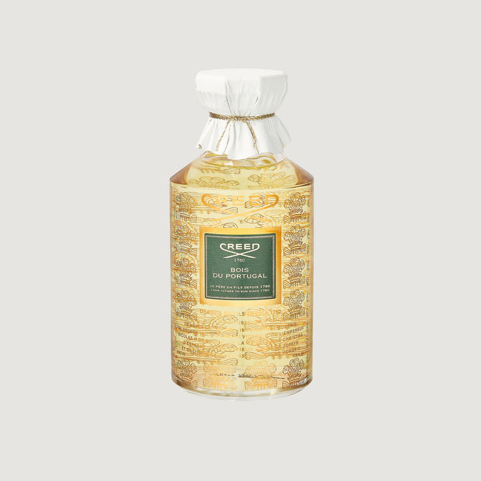 Creed Bois du Portugal 490ml Grande Flacon with Gold Filigree and White Linen Stopper - Front View | Creed Fragrances