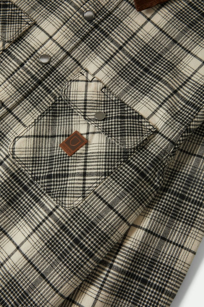 Men's Builders Bowery Performance Flannel in the color Off White/Black - Additional Laydown image