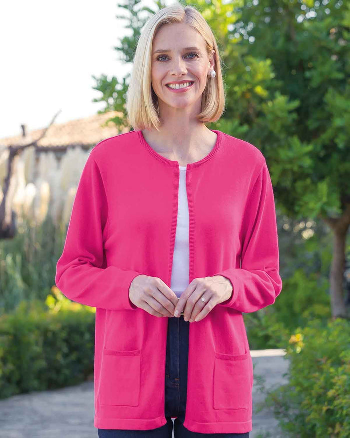 Carla Edge to Edge Pure Cotton Ladies Cardigan - Pink - Country Collection