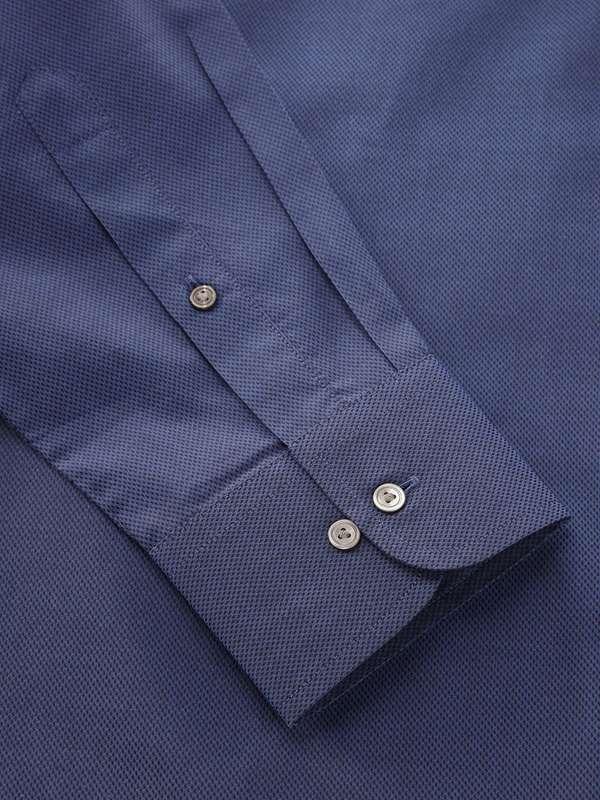 Carletti Navy Solid Full Sleeve Single Cuff Classic Fit Semi Formal Dark Italian 100's Cotton Shirt