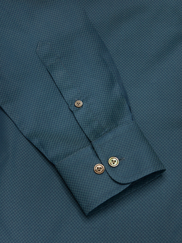 Carletti Teal Solid Full Sleeve Single Cuff Tailored Fit Semi Formal Dark Italian 100's Cotton Shirt
