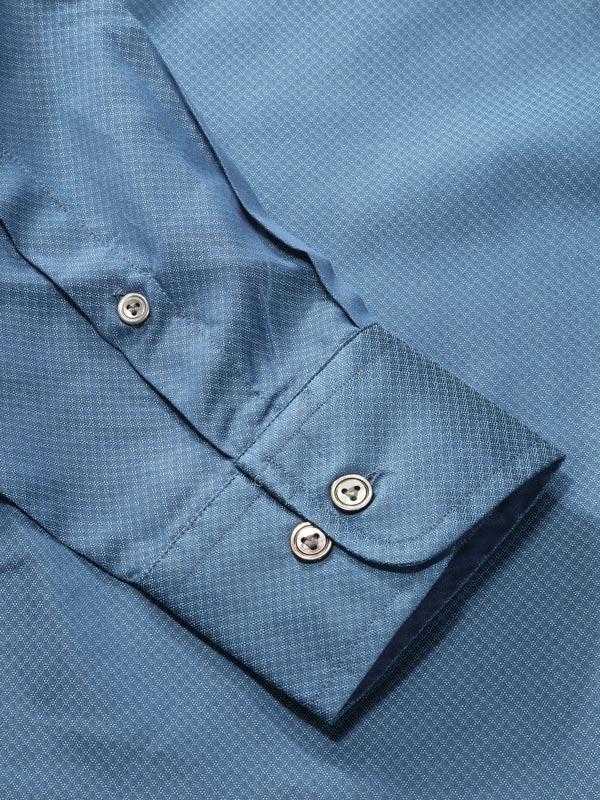 Carletti Teal Solid Full Sleeve Single Cuff Tailored Fit Semi Formal Dark Italian 100's Cotton Shirt