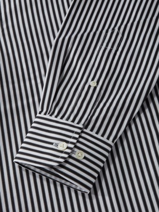 Chianti Black & White Striped Classic Fit Full Sleeve Cotton Dark Semi Formal Cotton Shirt