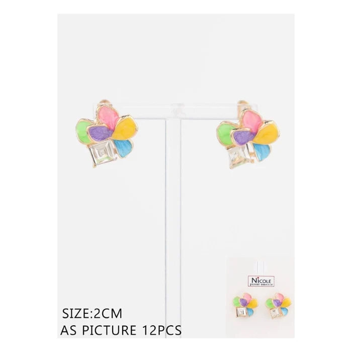 Colorful Flower Post Earrings with Crystal (CR4414)