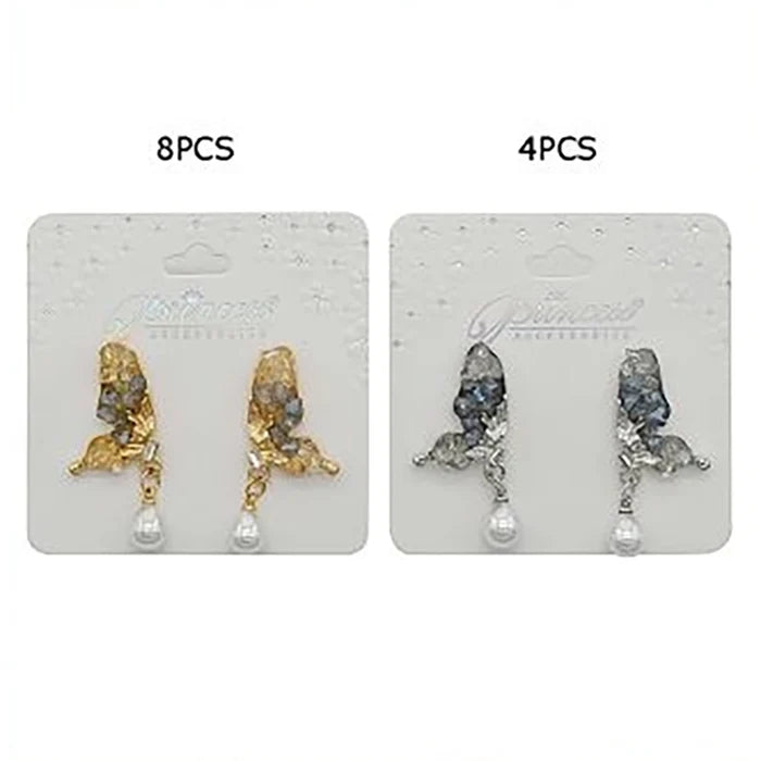 Elegant Crystal Butterfly Drip Pearl Earrings – Statement Raw Quartz Druzy Drop Earrings for Women (EF-2102GS)