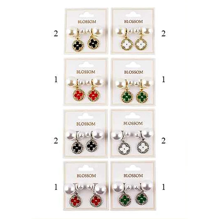 Elegant Four-Leaf Clover Rhinestone & Pearl Jacket Earrings (IER-6030)
