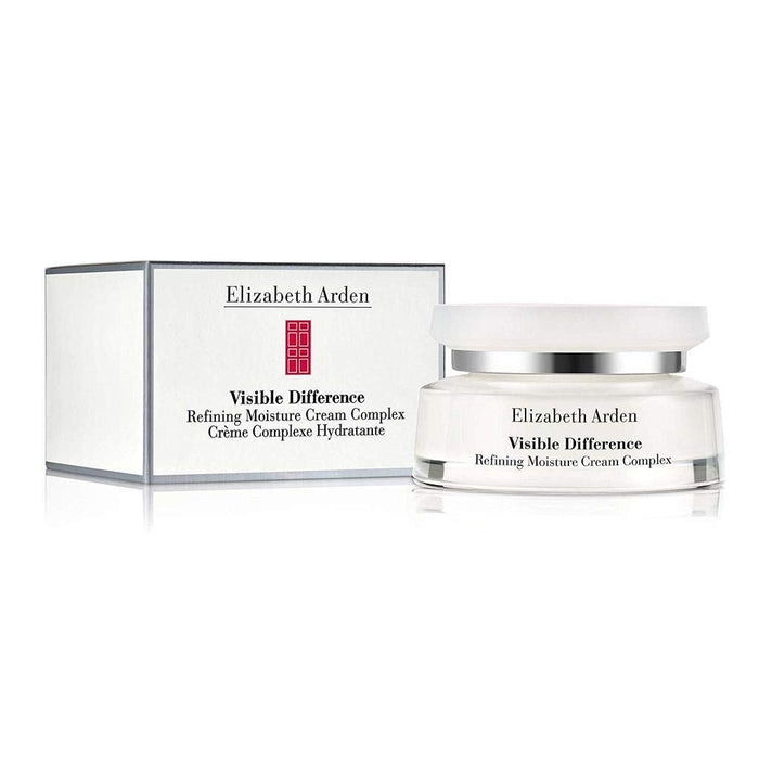 Two bottles of Elizabeth Arden Visible Difference Refining Moisture Cream Complex, 75ml, showing the skin care product packaging.