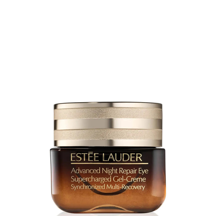 Estée Lauder Advanced Night Repair Eye Supercharged Complex skin care product in a 15ml jar with a silver cap.