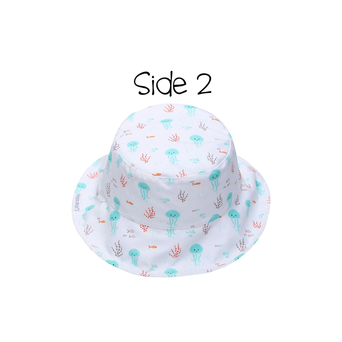 FlapJack Kids Reversible Patterned Sun Hat - Fish/Jellyfish