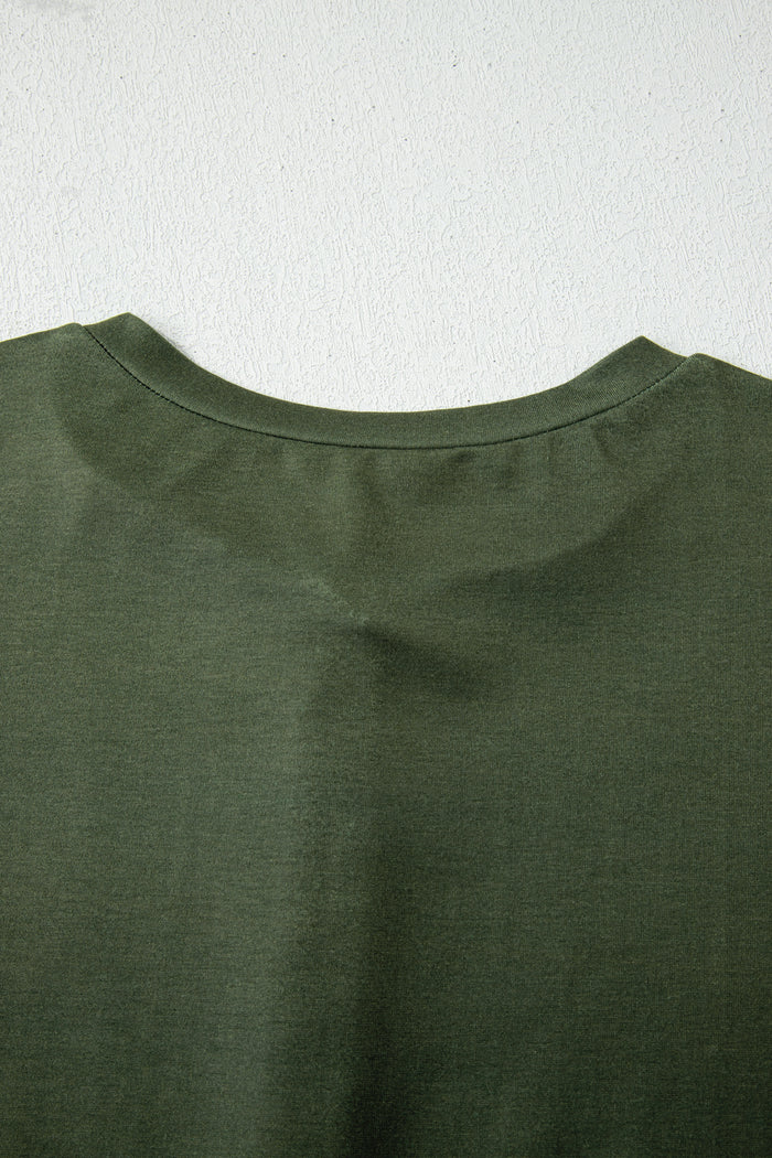 Four Leaf Clover Striped Half Buttons Crew Neck T-Shirt