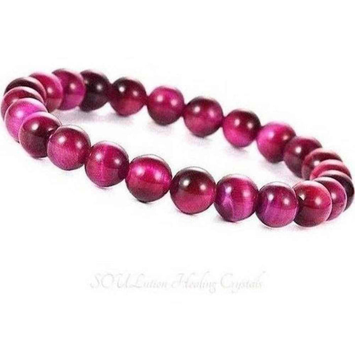 Fuchsia Tiger's Eye beaded bracelet, bright pink, view 2