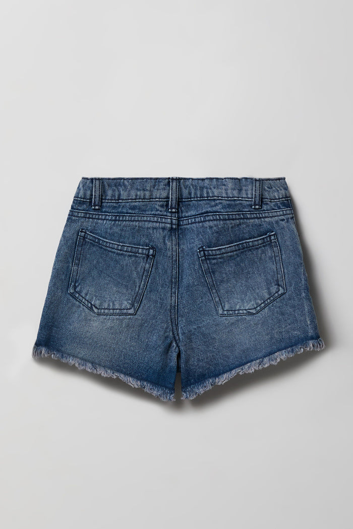 Girls High Rise Stitch Embroidered Denim Short