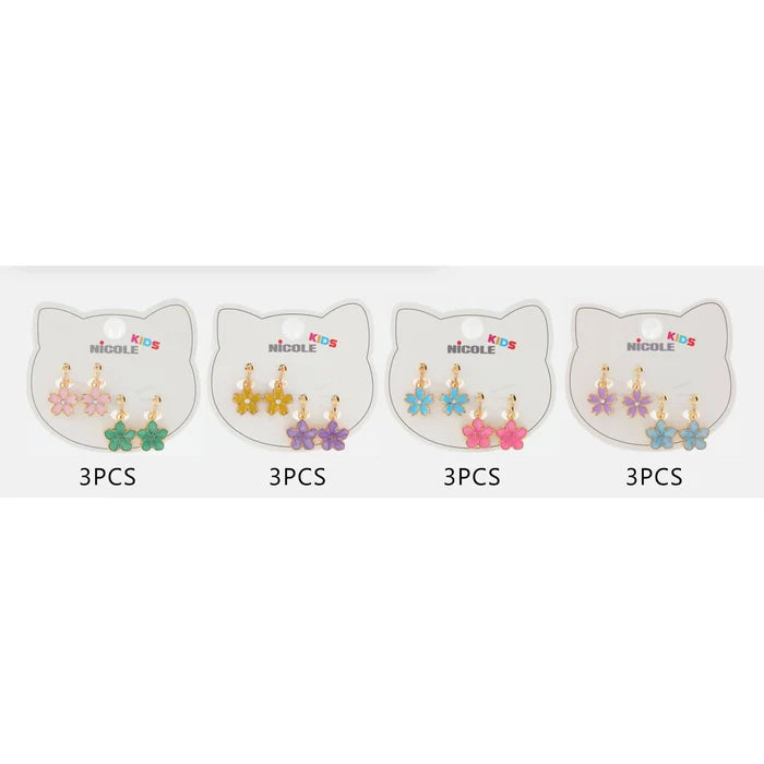 Kids Flower Dangling Clip-On Earrings Set (2 Pairs/Card) – CR4344