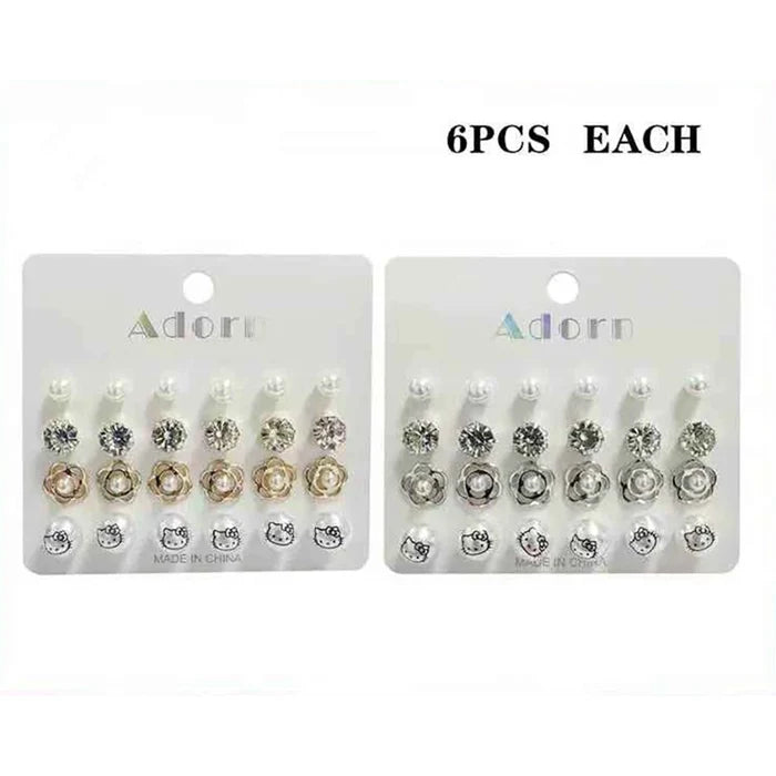 Kids Stud Earrings Set – Pearl, Rhinestone, Floral & Cartoon Character Earrings for Girls (6mm–11mm) (LER36)