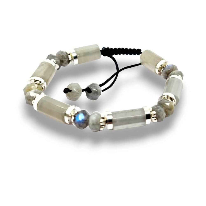 Labradorite beaded bracelet, blue-gold flash, view 2