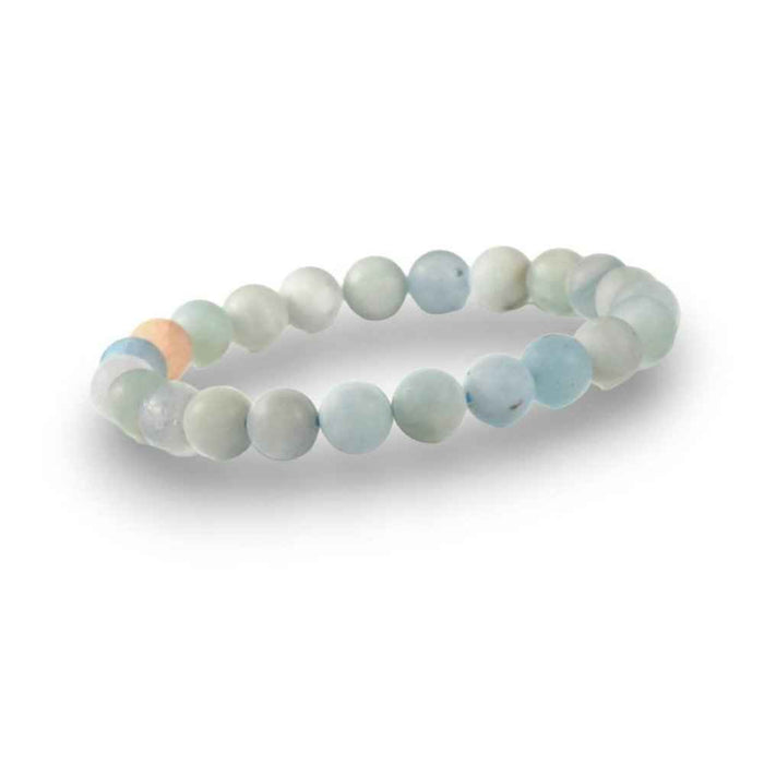 Matte aquamarine beaded bracelet, 8mm natural stone, view 2
