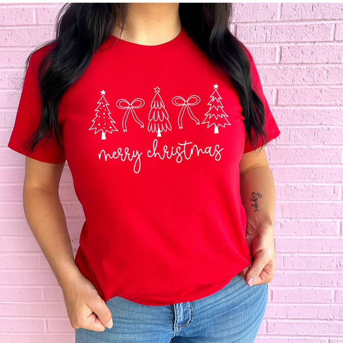 Merry Christmas Trees And Bows Graphic Tee