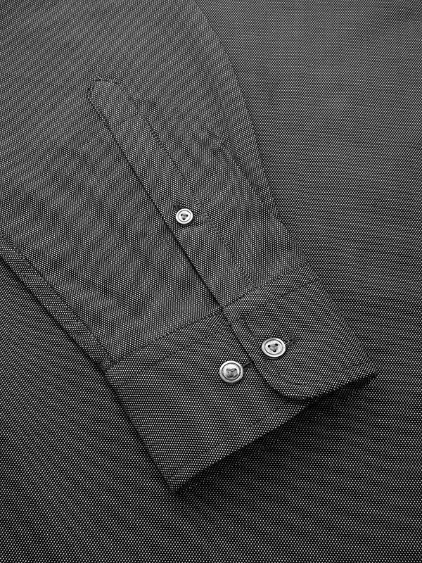 Mystero Black Solid Full Sleeve Single Cuff Tailored Fit Semi Formal Dark Two Ply Mercerized Cotton Shirt