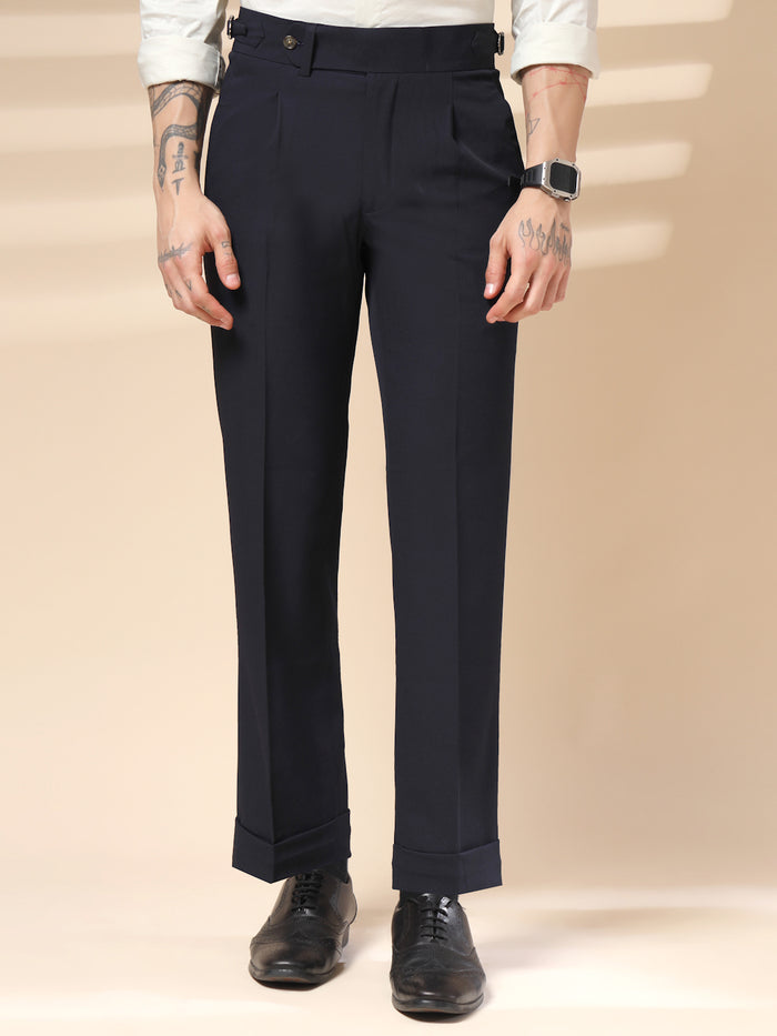 Navy Blue Italian Elegant Gurkha Trousers by ITALIAN VEGA®
