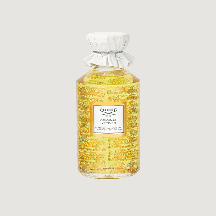Creed Original Vetiver 490ml Large Format Flacon with White Leather Cap and Etched Glass - Front View | Creed Fragrances