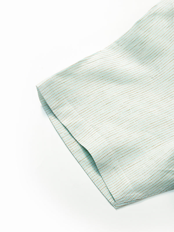 Positano Aqua Striped Half Sleeve Tailored Fit Semi Formal European Flax Linen Shirt