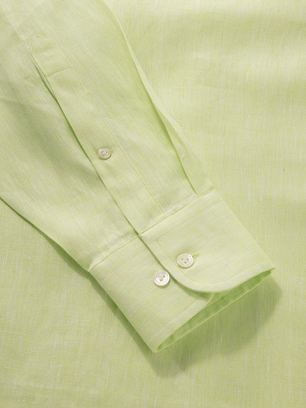 Positano Lime Solid Full Sleeve Classic Fit Semi Formal European Flax Linen Shirt