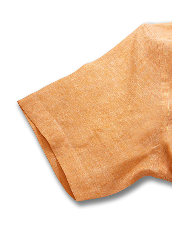 Positano Orange Solid Half Sleeve Classic Fit Semi Formal European Flax Linen Shirt