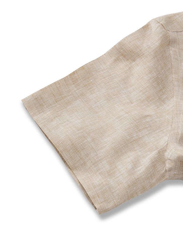 Positano Sand Solid Half Sleeve Tailored Fit Semi Formal European Flax Linen Shirt