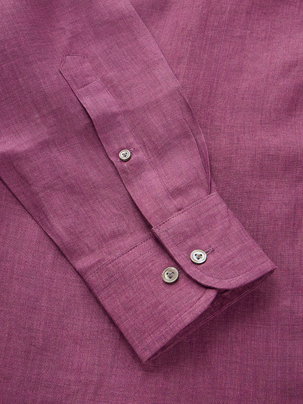 Praiano Purple Solid Full Sleeve Single Cuff Classic Fit Semi Formal French Flax Linen Shirt