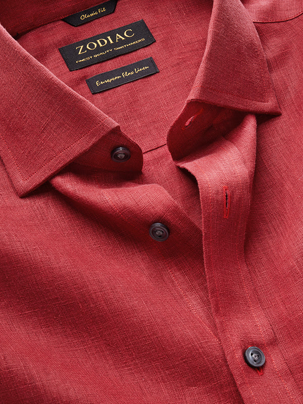 Praiano Red Solid Full Sleeve Single Cuff Classic Fit Semi Formal European Flax Linen Shirt