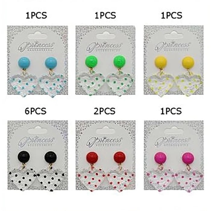 Retro Polka Dot Heart Dangle Earrings – Acrylic Vintage Style Drop Earrings (4cm) (EF-6090PD)