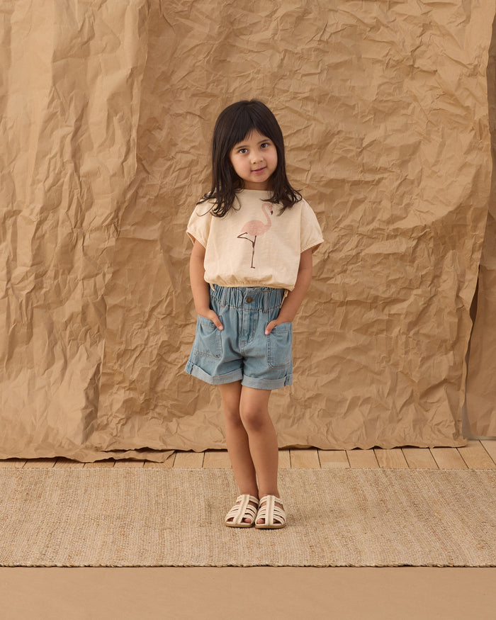 Rylee + Cru Cropped Cinch Tee in Flamingo