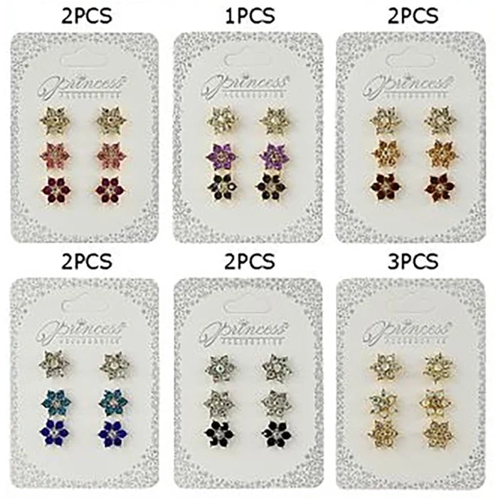 Sparkling Rhinestone Flower Stud Earrings – Set of 3 Pairs (ERM-3283M)
