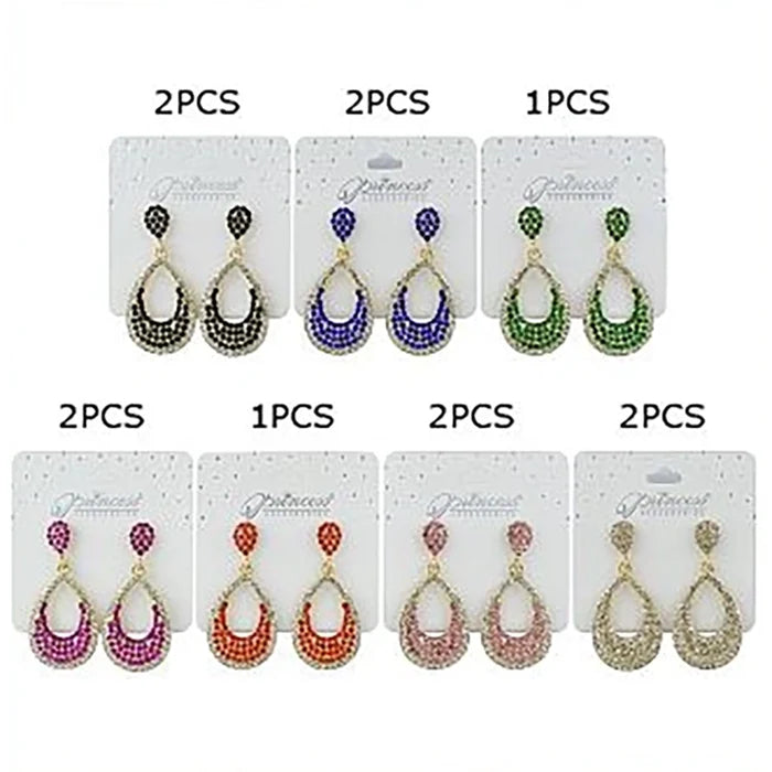Sparkling Rhinestone Teardrop Dangle Earrings – Openwork Statement Drop Earrings for Women (5.8 cm) (ES-50146SK)