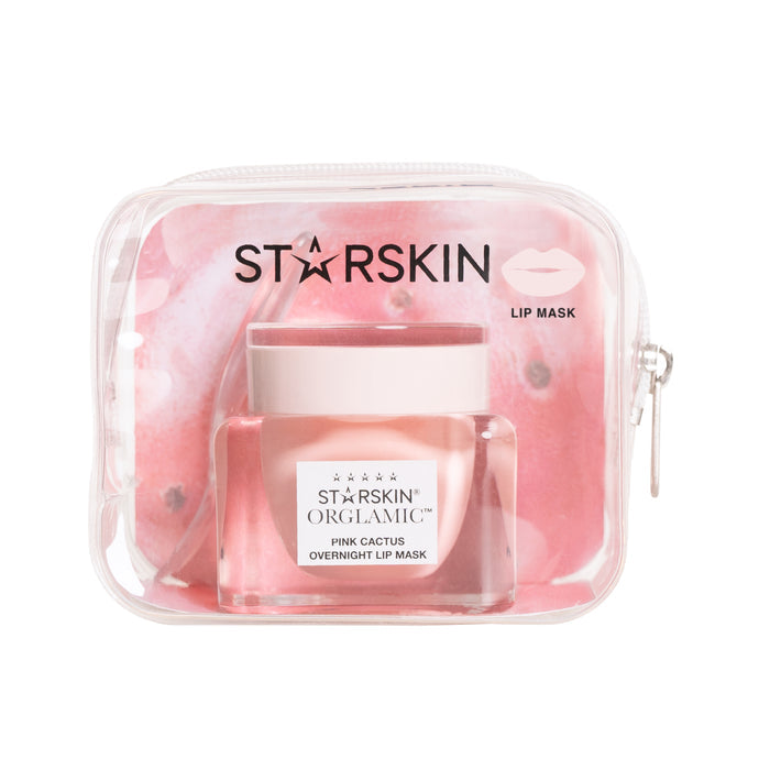 STARSKIN ORGLAMIC Pink Cactus Overnight Lip Mask in 15ml jar, nourishing skincare for soft, hydrated lips.