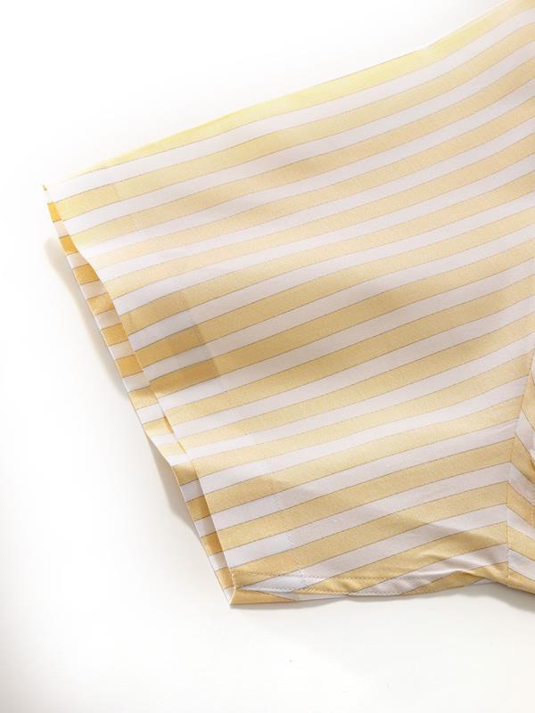 Venete Yellow Striped Half Sleeve Classic Fit Semi Formal Super Fine Cotton Shirt