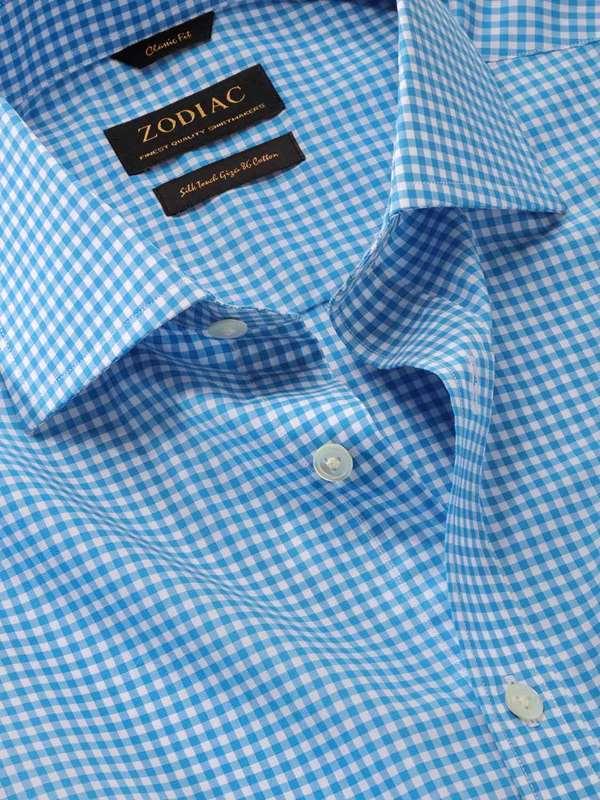 Vivace Blue Check Full Sleeve Single Cuff Classic Fit Semi Formal Silk Touch Egyptian Giza Cotton Shirt