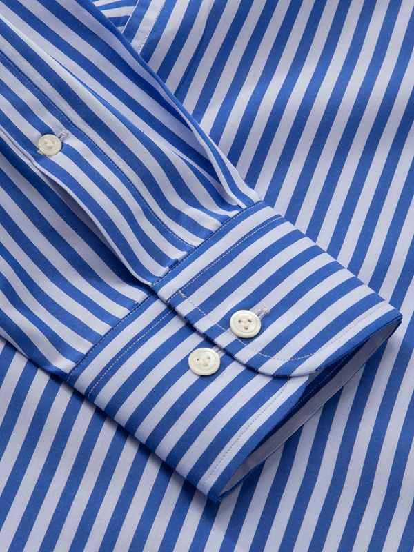 Vivace Blue Striped Full Sleeve Single Cuff Classic Fit Semi Formal Silk Touch Egyptian Giza Cotton Shirt