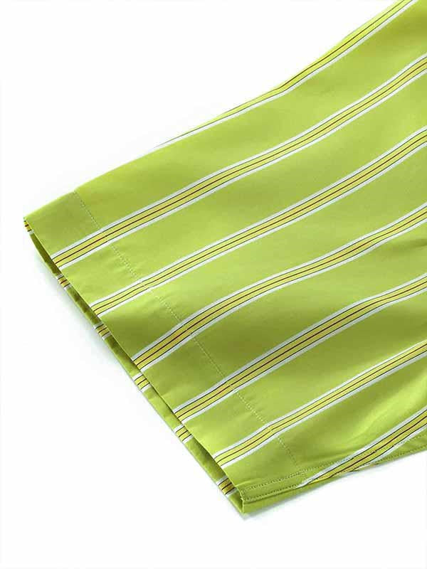Vivace Lime Striped Half Sleeve Classic Fit Semi Formal Silk Touch Egyptian Giza Cotton Shirt