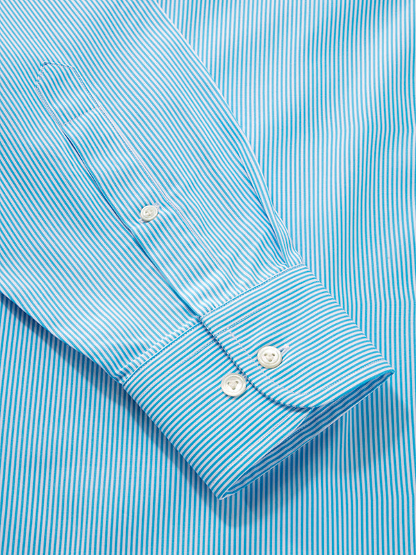 Vivace Turquoise Striped Full Sleeve Classic Fit Semi Formal Silk Touch Egyptian Giza Cotton Shirt